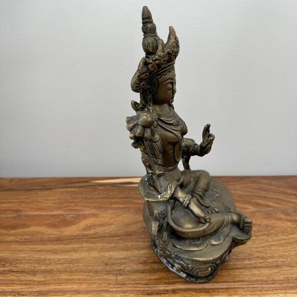 Solid Brass Antique Finish Tara Female Buddha Statue - Serene Spiritual Decor - Picture 2 of 8